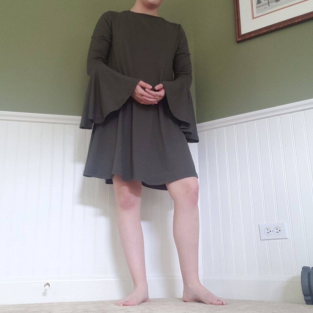 Pine green bat sleeve dress